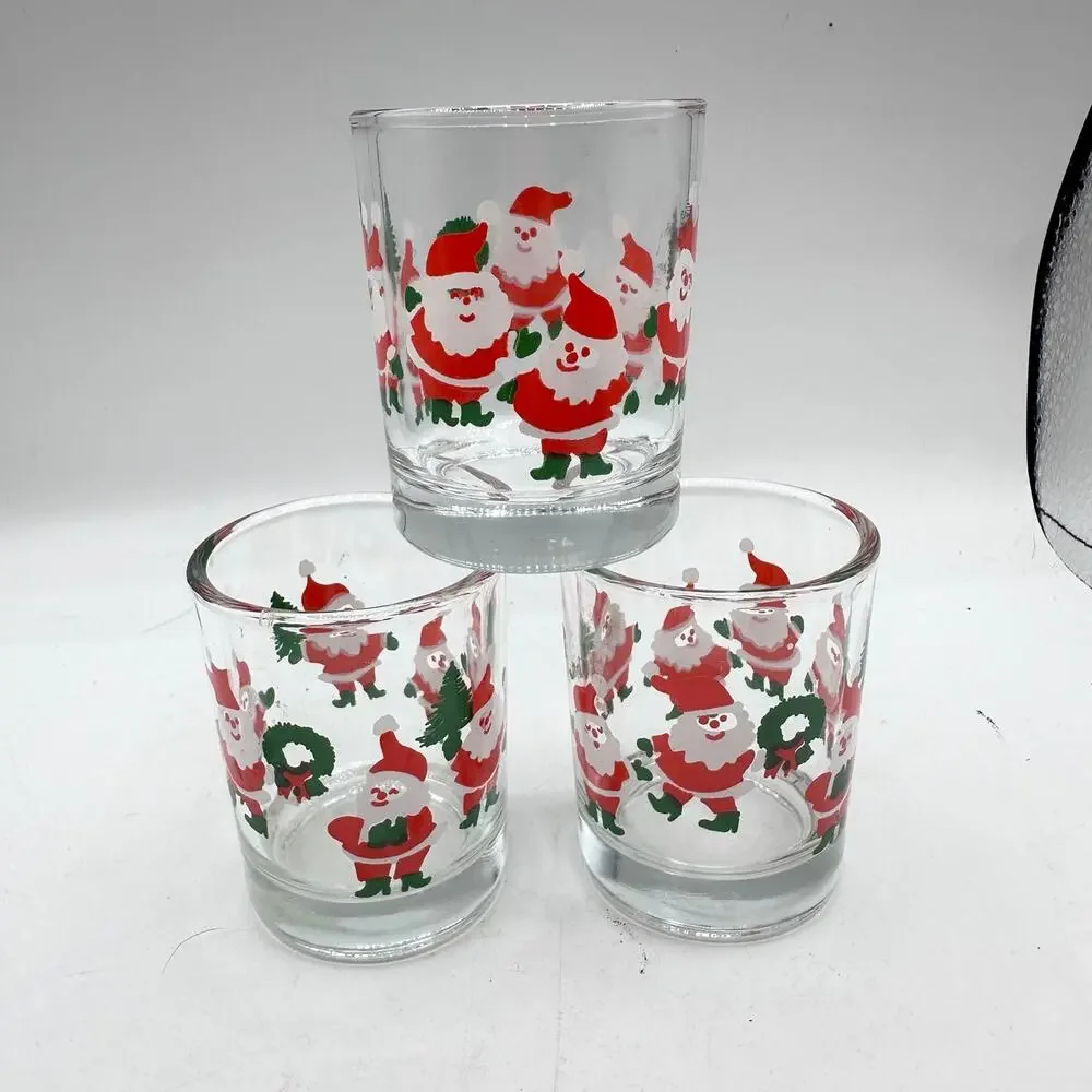 X3 Vintage Indiana Glass Christmas Votive Candle Holders Retro Holiday Santa - Picture 2 of 5